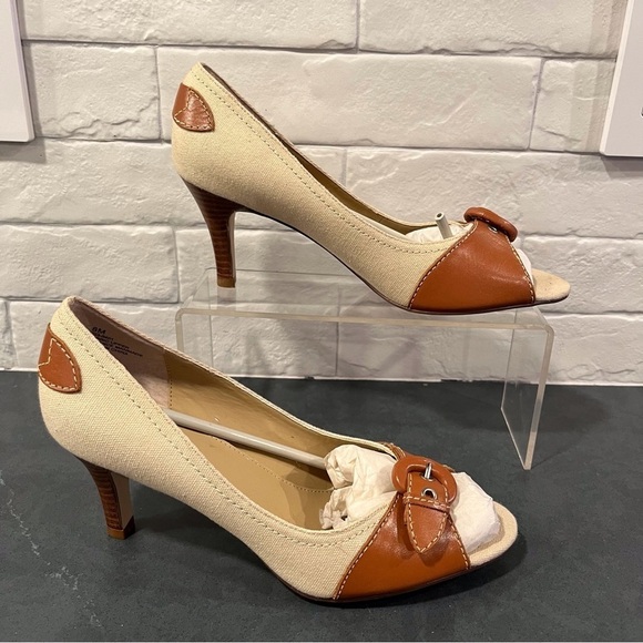 NEW Worthington sz 8 tan and brown spectator peeptoe pumps - Picture 5 of 16